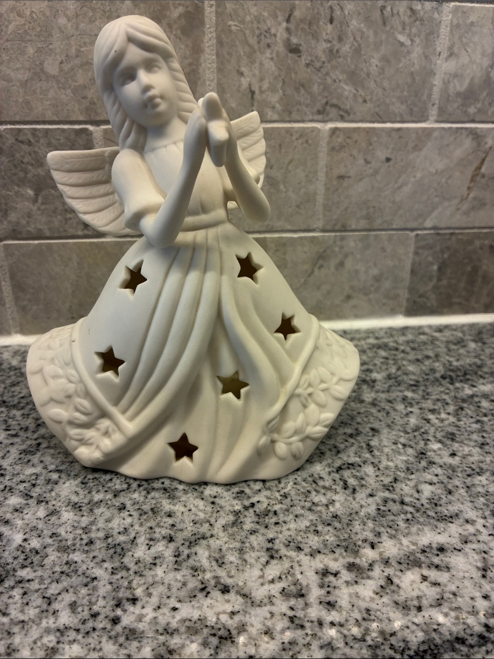White Ceramic Angel Figurine with Star Cutouts - Home Accents